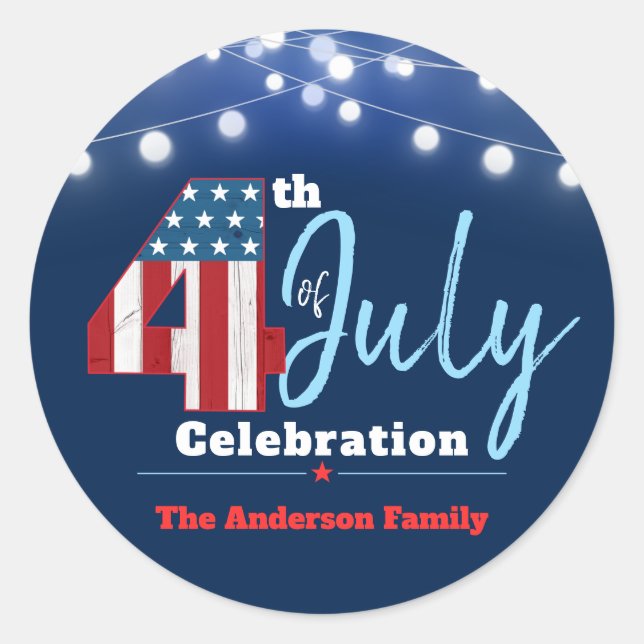 July 4th Patriotic Red White Blue USA Flag Modern Classic Round Sticker (Front)