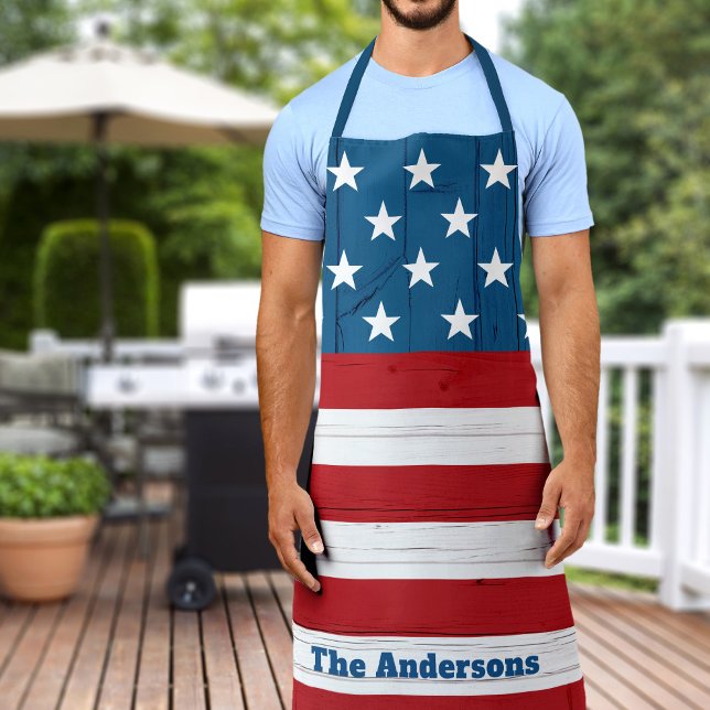 July 4th Patriotic USA Rustic Wood American Flag Apron (Creator Uploaded)