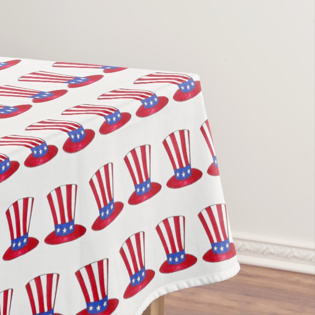 July 4th Patriotic USA Uncle Sam Stars Stripes Hat Tablecloth (In Situ)
