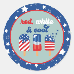 July 4th Red White Blue Birthday Classic Round Sticker