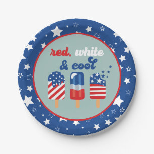 July 4th Red White Blue Birthday Paper Plate