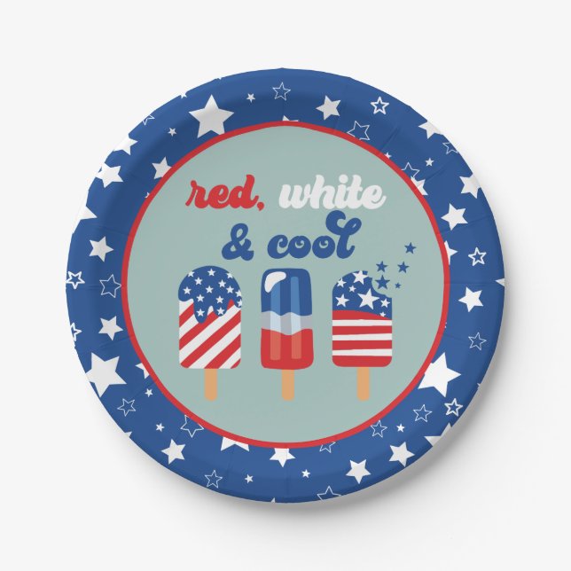 July 4th Red White Blue Birthday Paper Plate (Front)