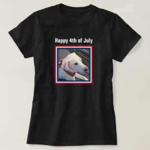 July 4th Red White Blue Cute Dog Wearing Scarf T-Shirt