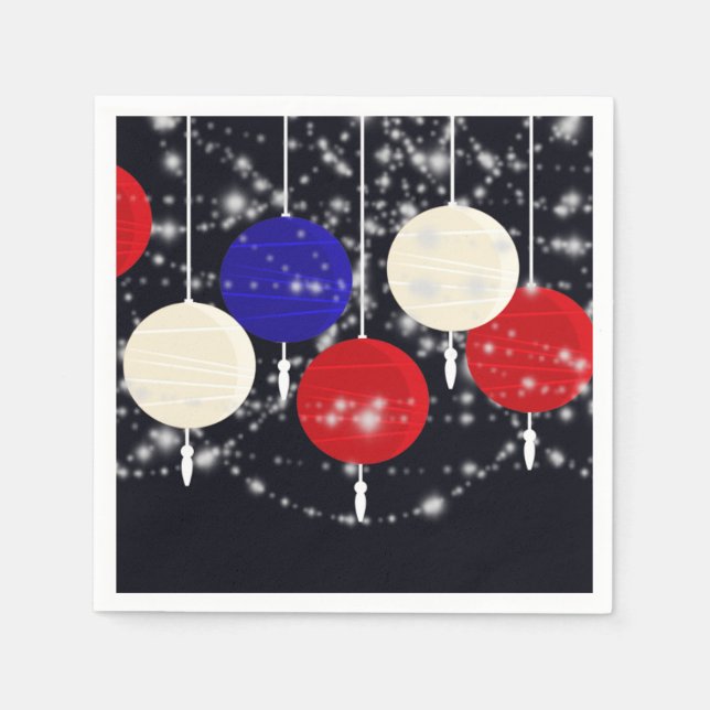 July 4th Red White Blue Globe Lanterns Napkin (Front)