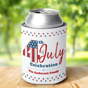 July 4th Red White Blue Stars Patriotic USA Flag Can Cooler