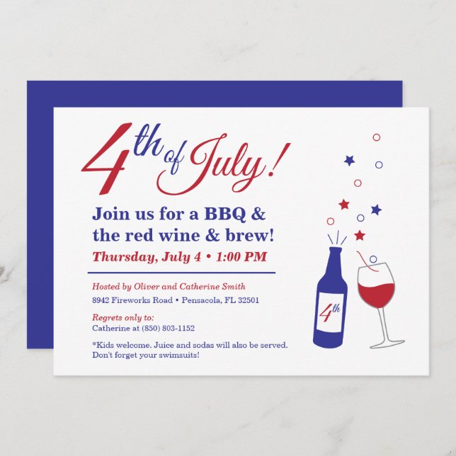 July 4th Red Wine & Brew BBQ Invitation (Front/Back)