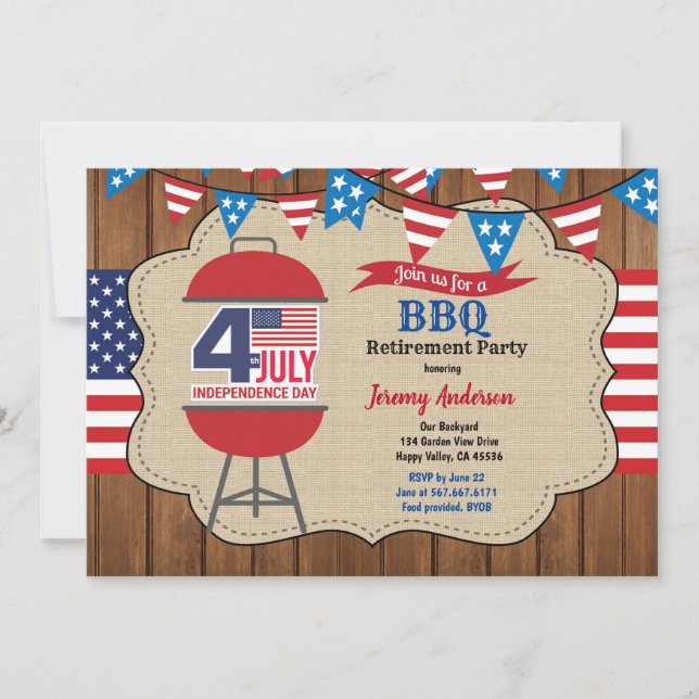 July 4th retirement Party BBQ celebration Invitation (Front)
