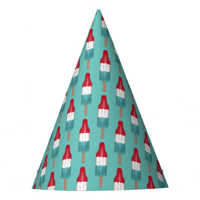 July 4th Rocket Pop Patriotic Popsicle Print Party Hat (Front)