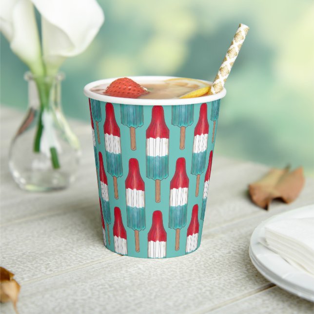 July 4th Rocket Pop Patriotic Popsicle Red Blue Paper Cups (Insitu)