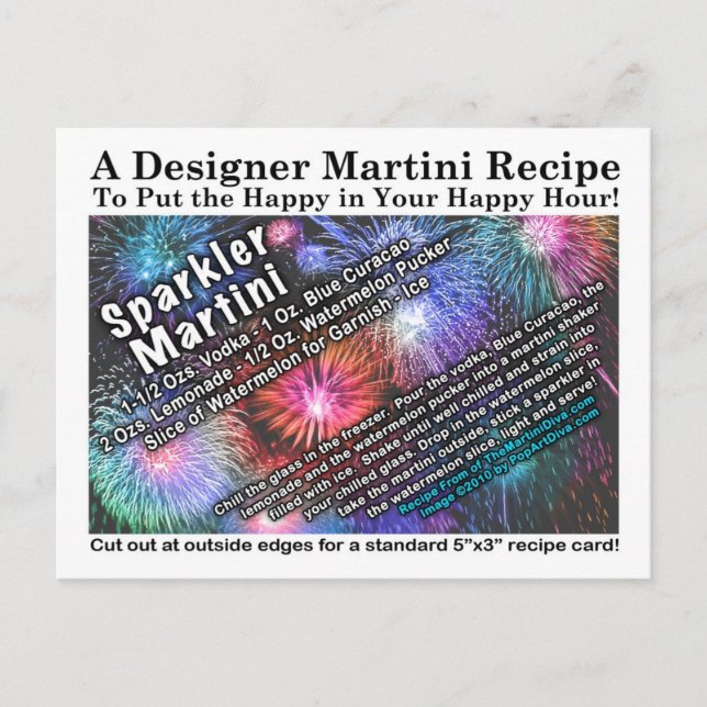 July 4th Sparkler Martini Recipe Postcard (Front)