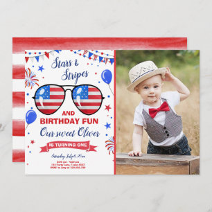 July 4th Stars and Stripes Firecracker Birthday Invitation