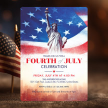 July 4th Statue of Liberty & USA Flag Vintage Art
