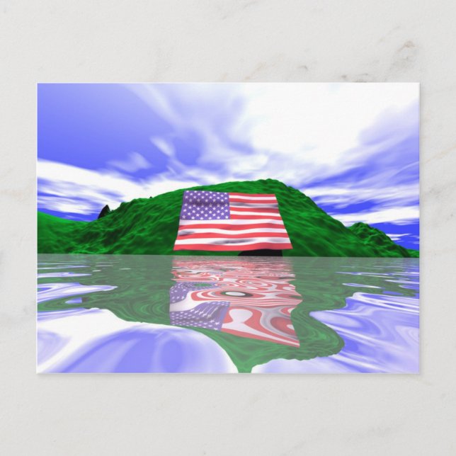 July 4th U.S. Flag and Green Hills Postcard (Front)