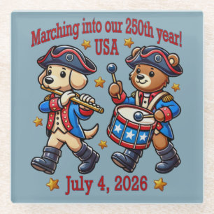 July 4th USA 250th Anniversary Semiquincentennial  Glass Coaster