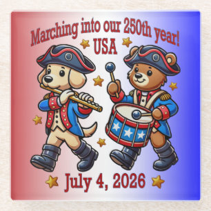 July 4th USA 250th Anniversary Semiquincentennial Glass Coaster