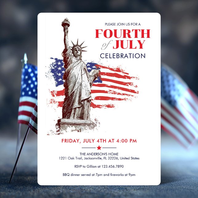 July 4th USA Flag & Statue of Liberty illustration Invitation (July 4th USA Flag & Statue of Liberty illustration Invitation)