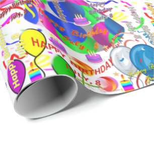July, 8 Birthday Gift Wrapping Paper