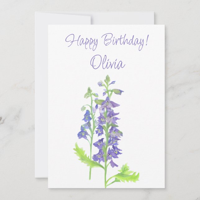 July birth flower Larkspur Watercolor Floral Holiday Card (Front)