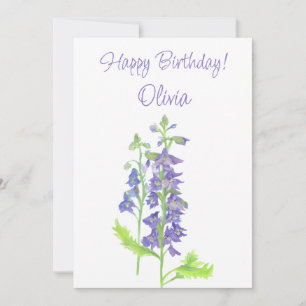 July birth flower Larkspur Watercolor Floral Holiday Card
