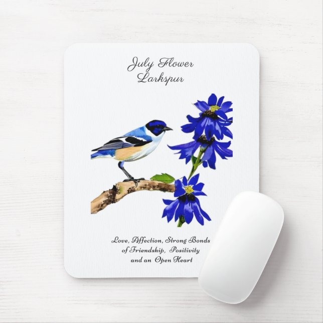 July Birth Month Flower Bluebird and Larkspur    Mouse Pad (With Mouse)