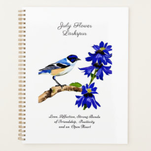 July Birth Month Flower Bluebird and Larkspur    Planner