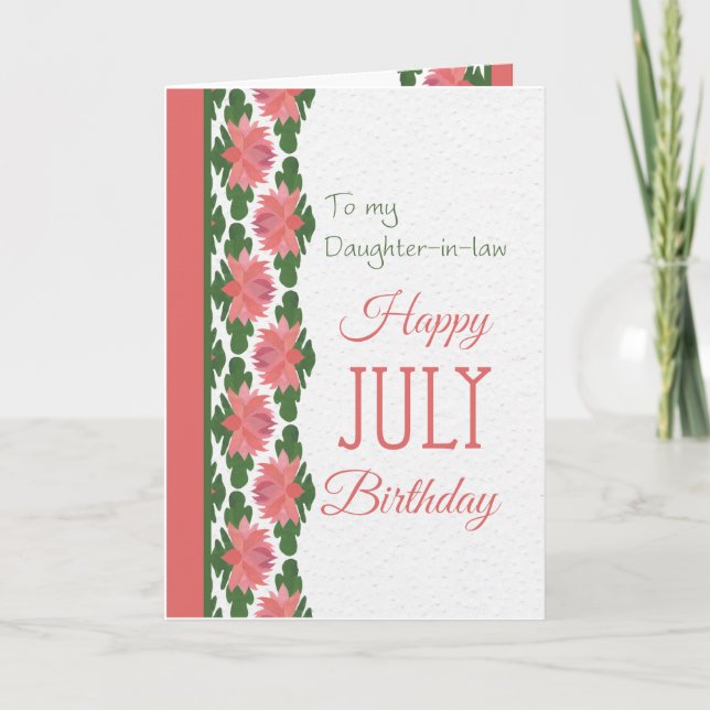 July Birthday Card, Daughter-in-law, Water Lilies Card (Front)