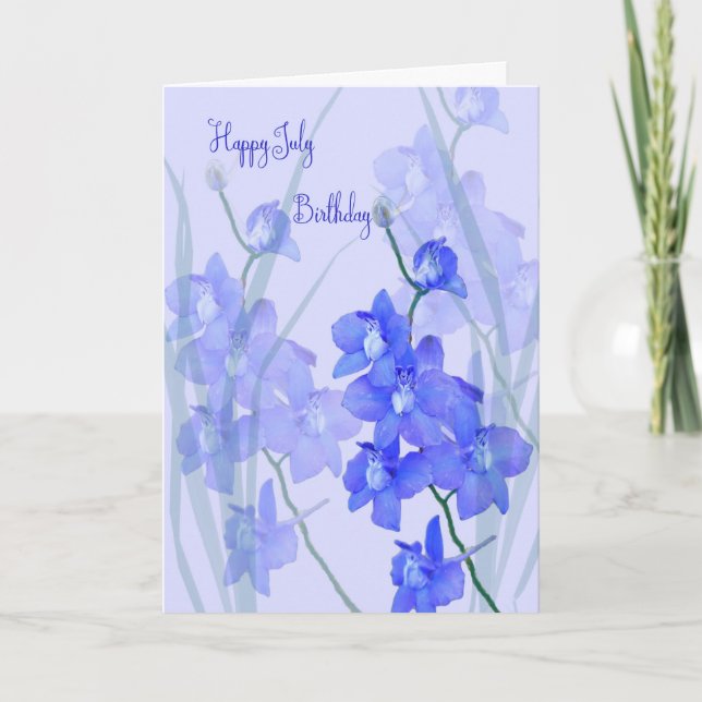 July Birthday Card with Larkspur, the July Flower (Front)