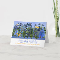 July Birthday Larkspur Garden with Birdhouse