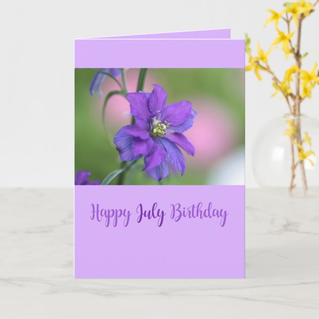 July Birthday Purple Larkspur Birth Month Flower Card (Yellow Flower)
