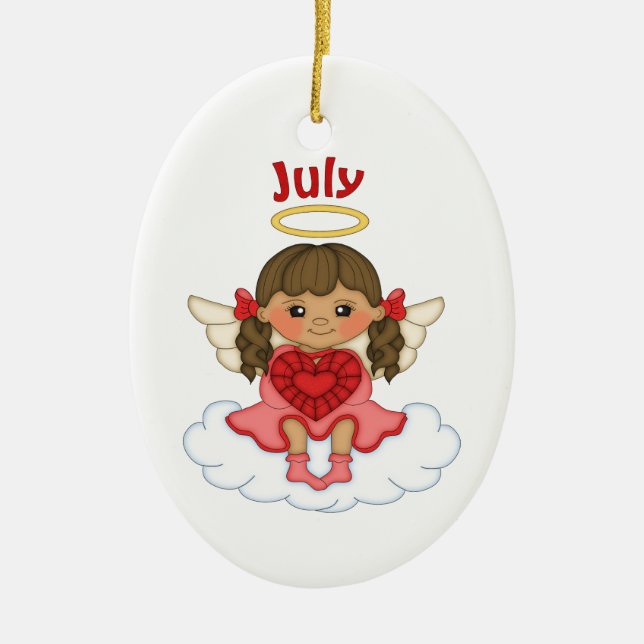 July Birthstone Angel Brunette Ceramic Tree Decoration (Front)