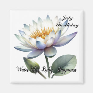July Birthstone Ruby and Water Lily  Magnet