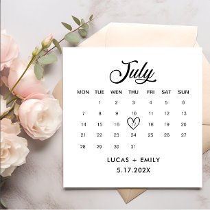 July Calendar Dark Black Wedding Napkin