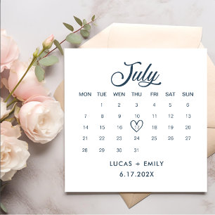July Calendar Dark Blue Wedding Napkin