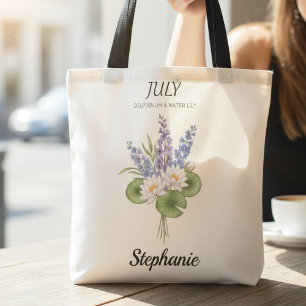July Delphinium Water Lily Birth Month Floral Tote Bag