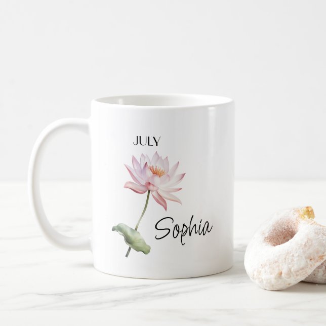 July Flower Personalised Coffee Mug (With Donut)
