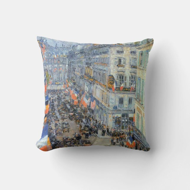 July Fourteenth, Rue Daunou by Childe Hassam Cushion (Front)