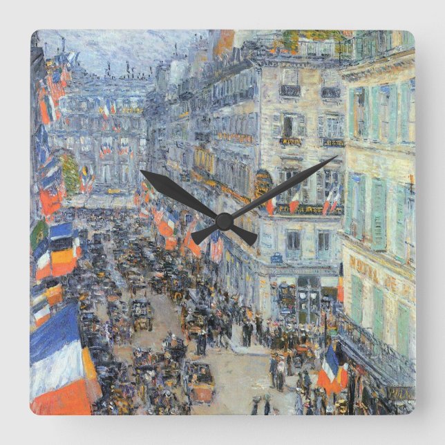 July Fourteenth, Rue Daunou by Childe Hassam Square Wall Clock (Front)