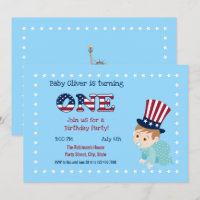 July fourth 1st Birthday Boy Party Invitation