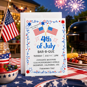 July Fourth American Flag Bald Eagle BBQ Fireworks Invitation