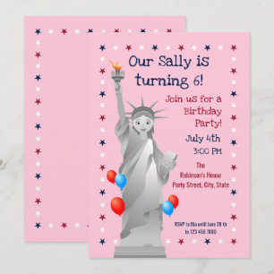 July fourth Birthday Girl Party  Invitation
