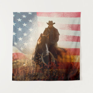 July Fourth cowboy portrait Tapestry