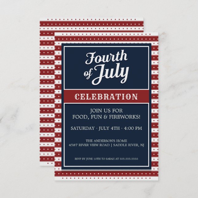 July Fourth Party Celebration Star Invitation (Front/Back)