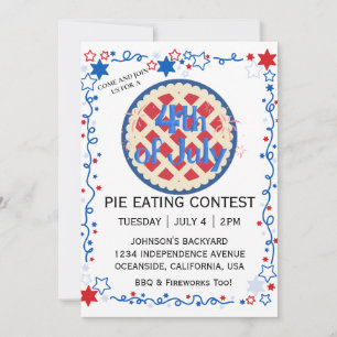 July Fourth Pie Eating Contest BBQ Fireworks Invitation