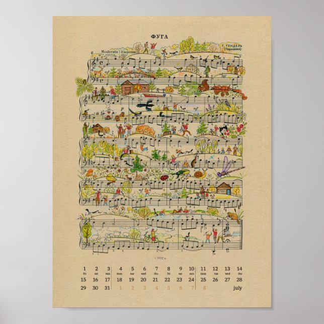 July Happy Notes Calendar 2022 Poster (Front)