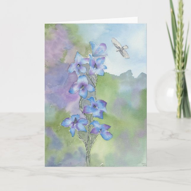 July; Larkspur & Eagle; Greeting Card (Front)
