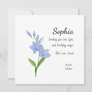 July Larkspur Personalised Birthday Card