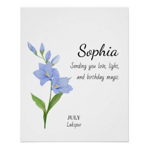 July Larkspur Personalized Birthday Poster