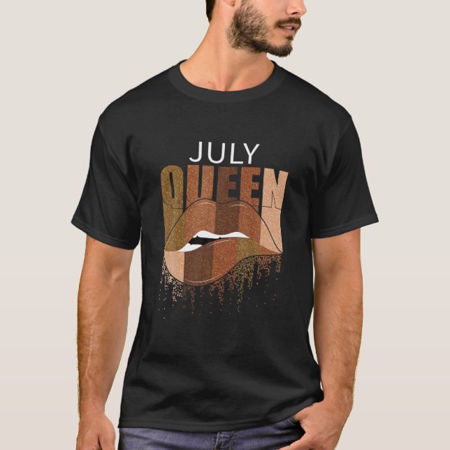 July Queen Happy Birthday Biting Lips Afro Black W T-Shirt (Front)