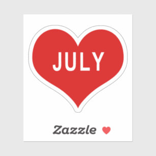 JULY Red Love Heart Vinyl Sticker