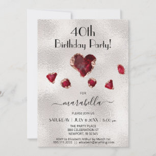 *~* JULY RUBY Birthstone Heart Rose Gold Invitation